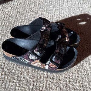 Birkenstock Black Floral Buckle Sandals